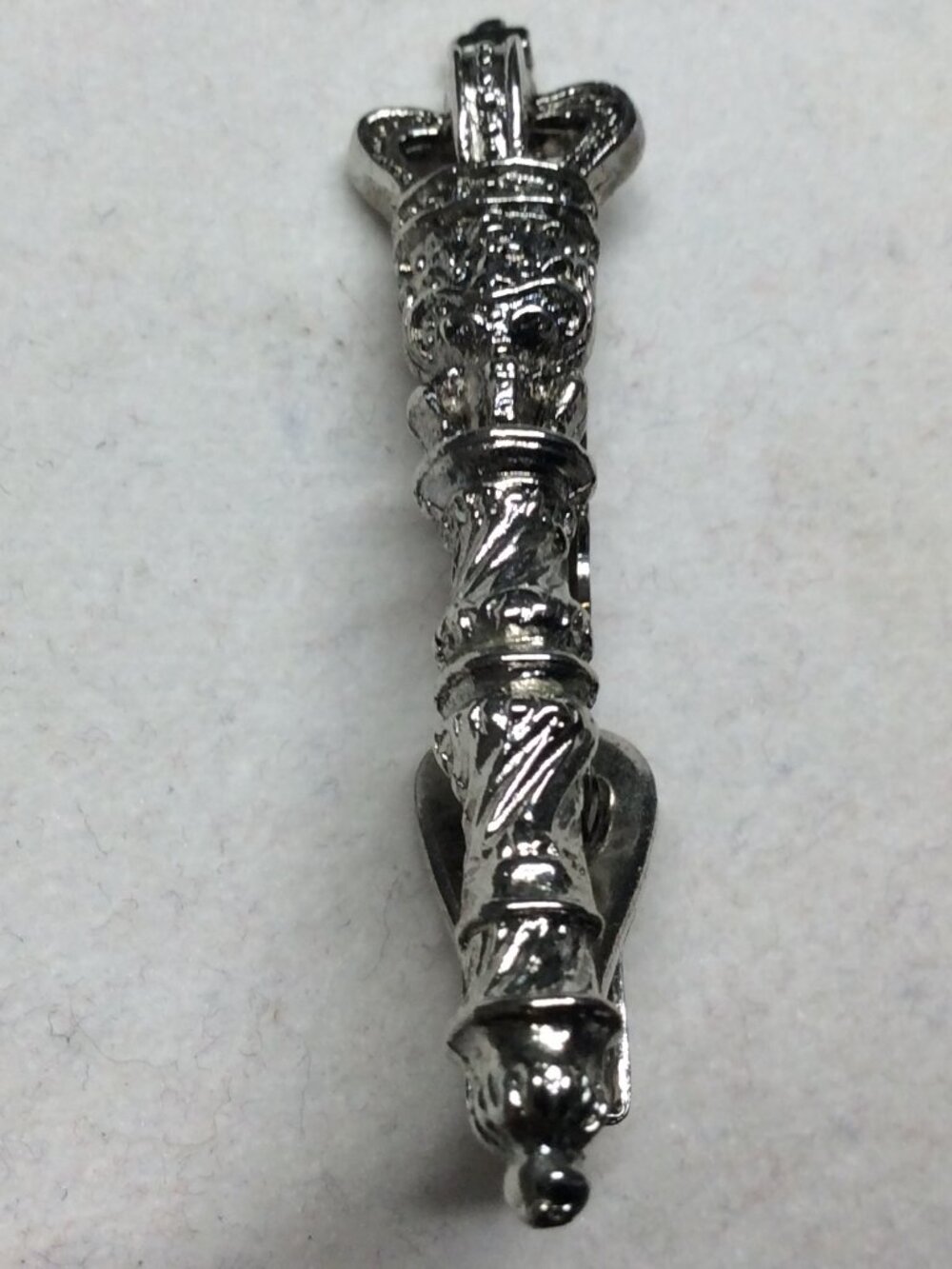 Unmarked Tie Clip Mens Silver Tone Heraldic Crest Crown Swirl 2"